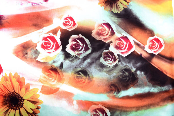 100% Viskose Digital Printed Gerbera und Rose Red 100% Viskose Digital Printed Gerbera und Rose Red