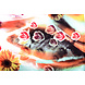100% Viscosa Digital Estampado Gerbera y Rosas Rojo 100% Viscosa Digital Estampado Gerbera y Rosas Rojo
