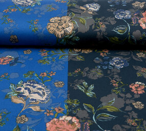 Lycra Jersey Simmer Flowery Tweekleurig Bleu Lycra Jersey Simmer Flowery Tweekleurig Bleu