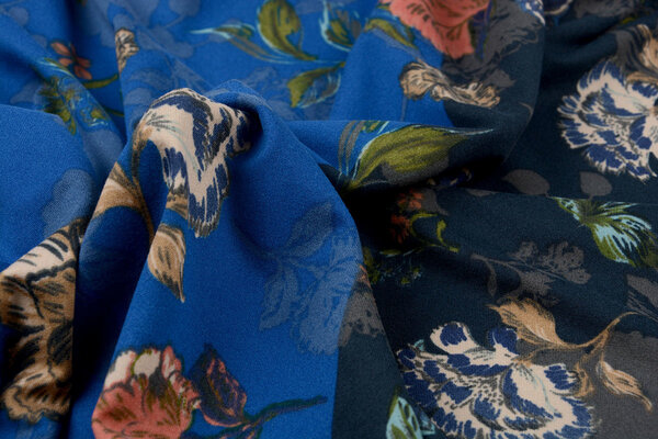 Lycra Tricot Simmer Flowery Tweekleurig Blauw Lycra Tricot Simmer Flowery Tweekleurig Blauw