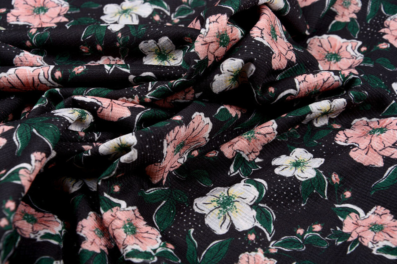 Blousestof Eksepi Bloemen Zwart Blousestof Eksepi Bloemen Zwart