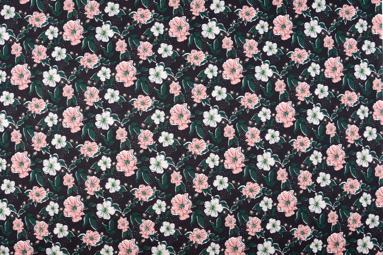 Blousestof Eksepi Bloemen Zwart Blousestof Eksepi Bloemen Zwart