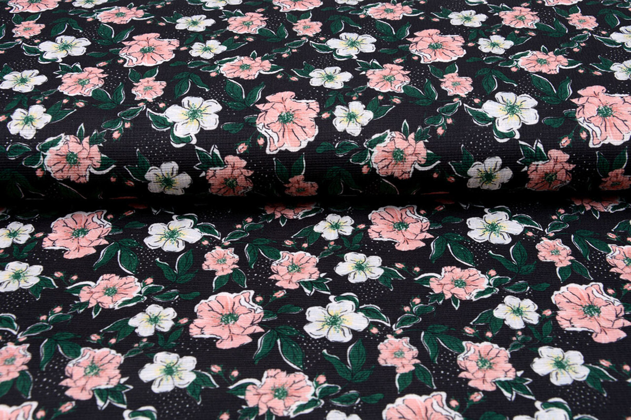 Blousestof Eksepi Bloemen Zwart Blousestof Eksepi Bloemen Zwart