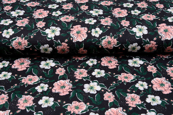 Blousestof Eksepi Bloemen Zwart Blousestof Eksepi Bloemen Zwart