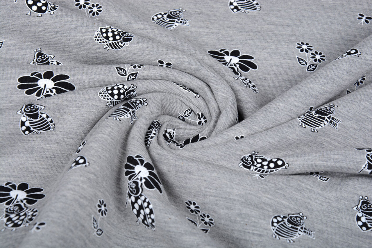 Mi & Joe Mi & Joe French Terry Lady Bug with a flower Grey Melange Mi & Joe Mi & Joe French Terry Lady Bug with a flower Grey Melange