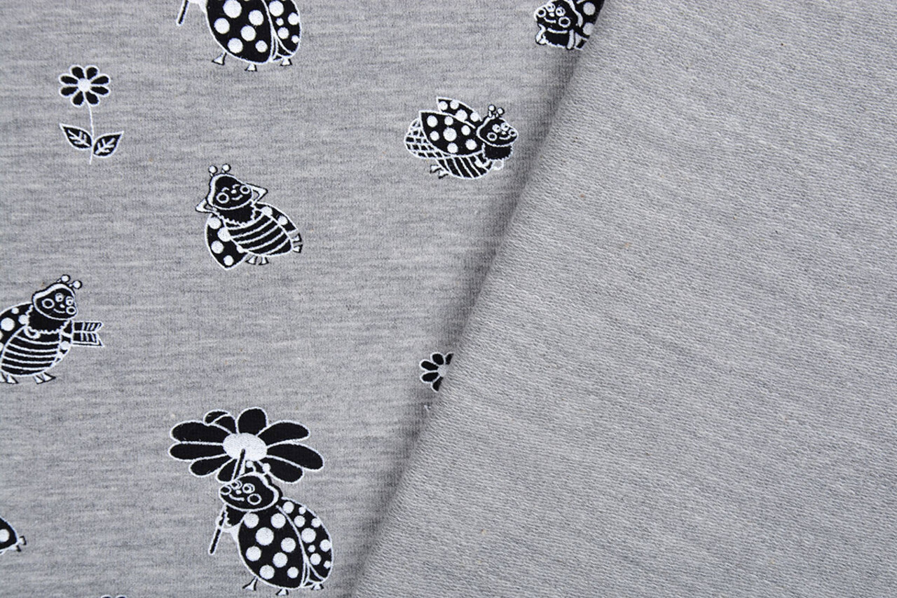 Mi & Joe Mi & Joe French Terry Lady Bug with a flower Grey Melange Mi & Joe Mi & Joe French Terry Lady Bug with a flower Grey Melange