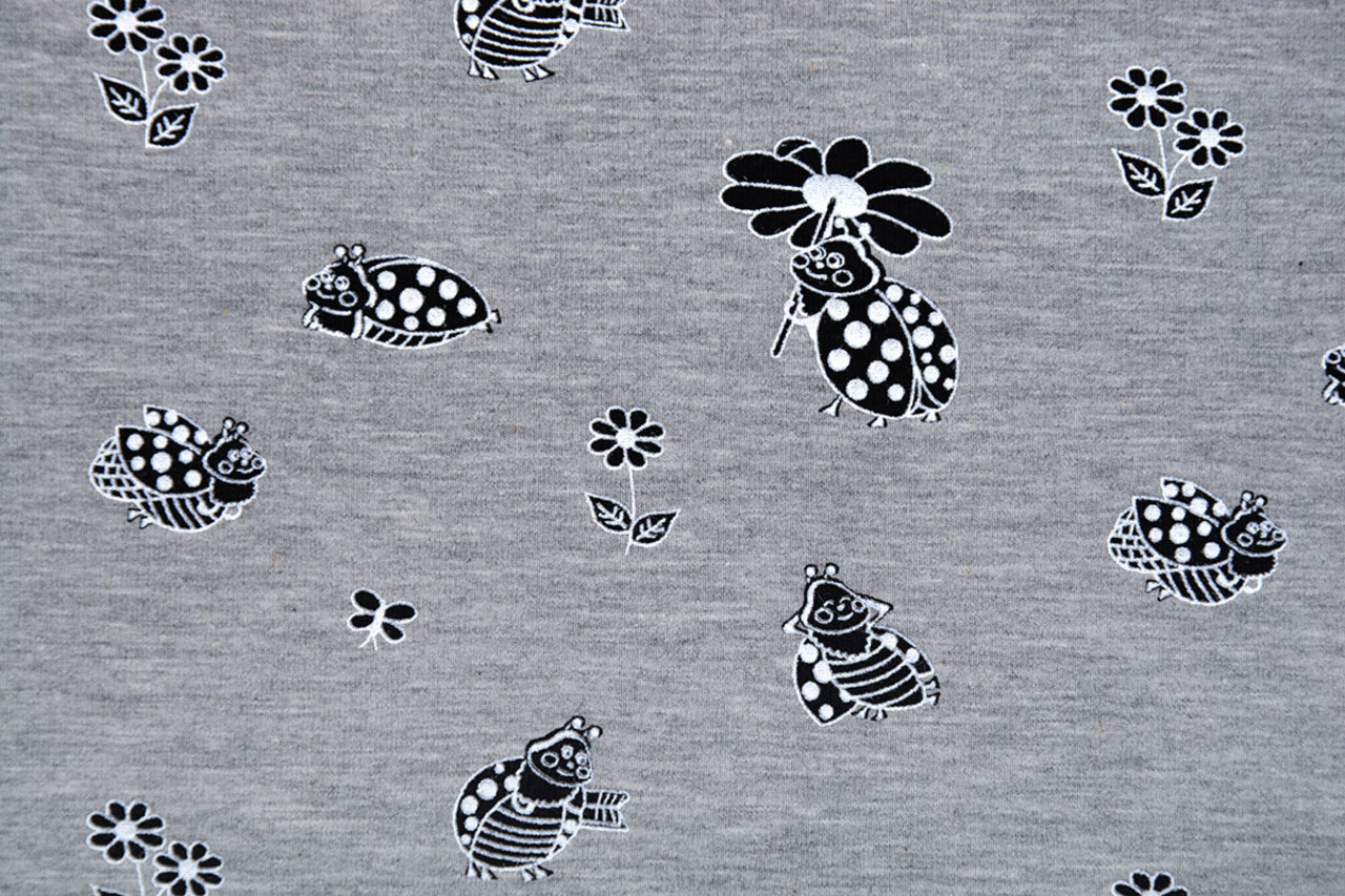 Mi & Joe Mi & Joe French Terry Lady Bug with a flower Grey Melange Mi & Joe Mi & Joe French Terry Lady Bug with a flower Grey Melange