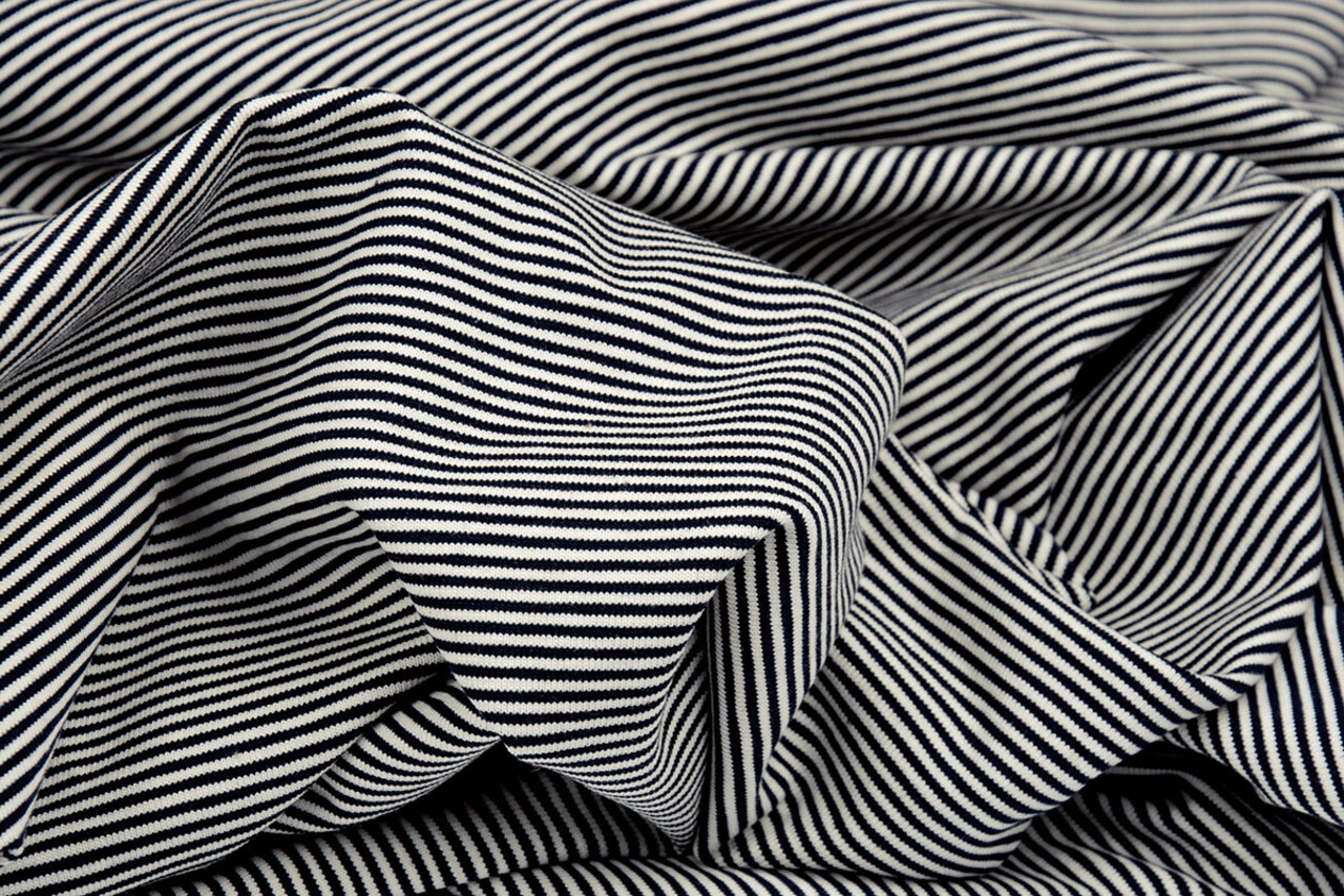 Cotton Jersey Small Stripe Navy Creme Cotton Jersey Small Stripe Navy Creme
