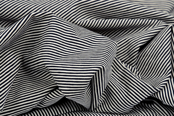 Cotton Jersey Small Stripe Navy Creme Cotton Jersey Small Stripe Navy Creme