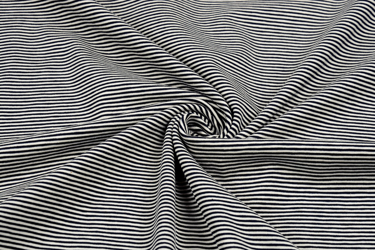 Cotton Jersey Small Stripe Navy Creme Cotton Jersey Small Stripe Navy Creme