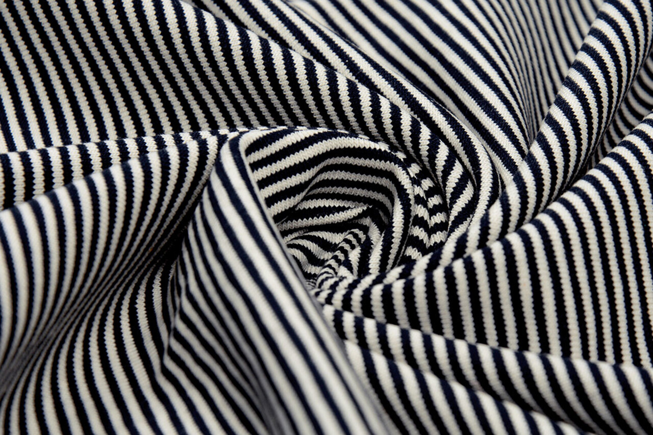 Cotone Jersey Piccolo Riga Blu Navy Crema Cotone Jersey Piccolo Riga Blu Navy Crema