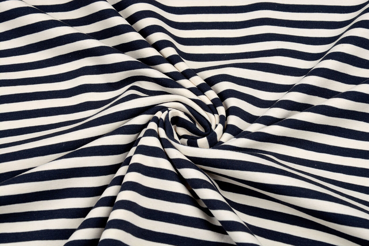 Baumwolljersey Streifen Creme Marineblau Baumwolljersey Streifen Creme Marineblau