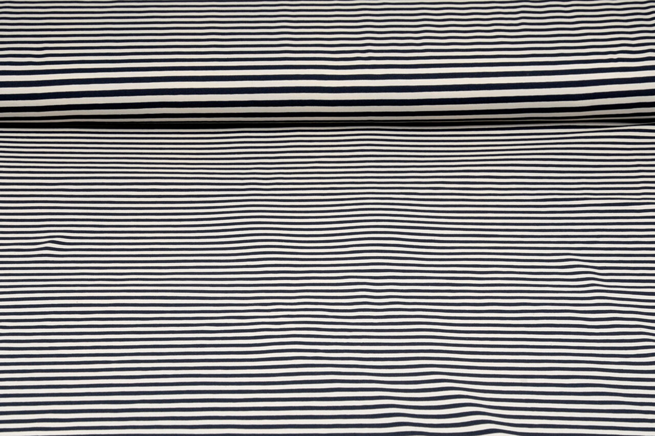 Cotton Jersey Streep Creme Marine Cotton Jersey Streep Creme Marine