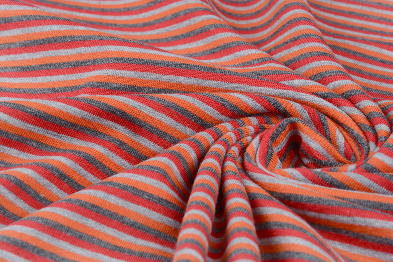 Cotton Jersey Streep Multi color Oranje