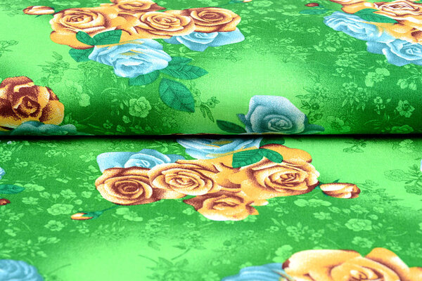 Viscose Large Roses Green