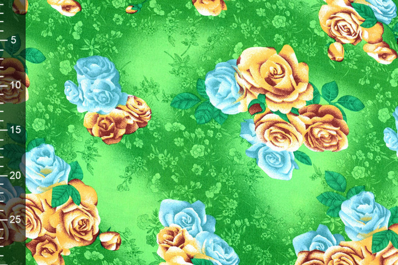 Viscose Large Roses Green