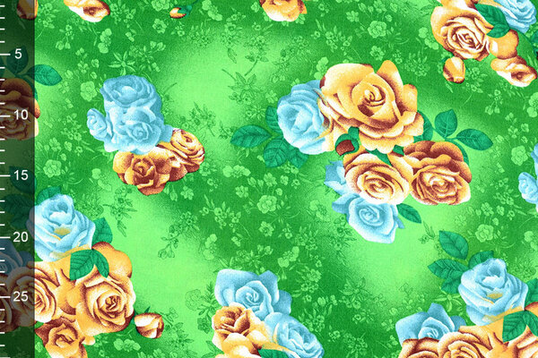 Viscose Large Roses Green