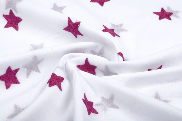 100% Cotton Stars bestickt Weiß Fuchsie
