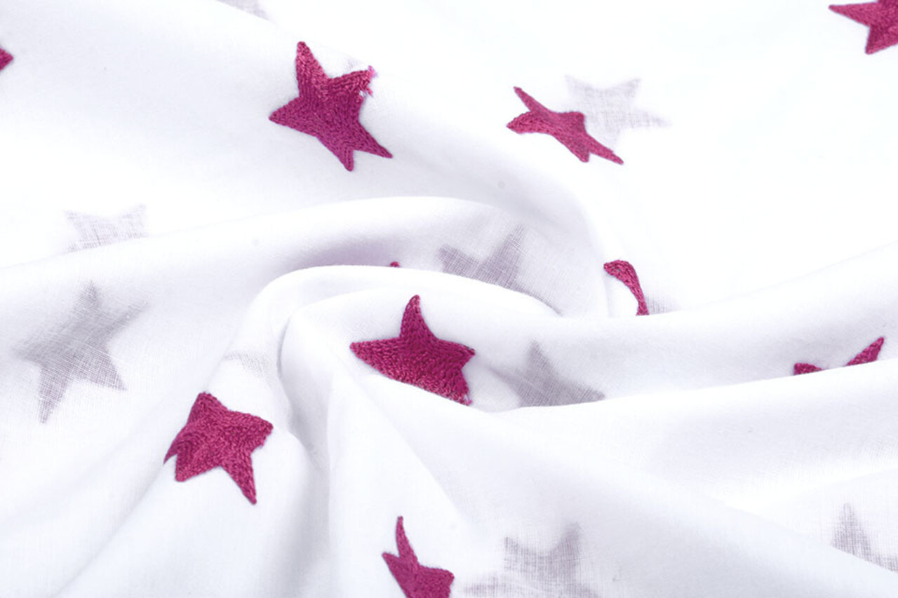 100% Cotton Stars bestickt Weiß Fuchsie