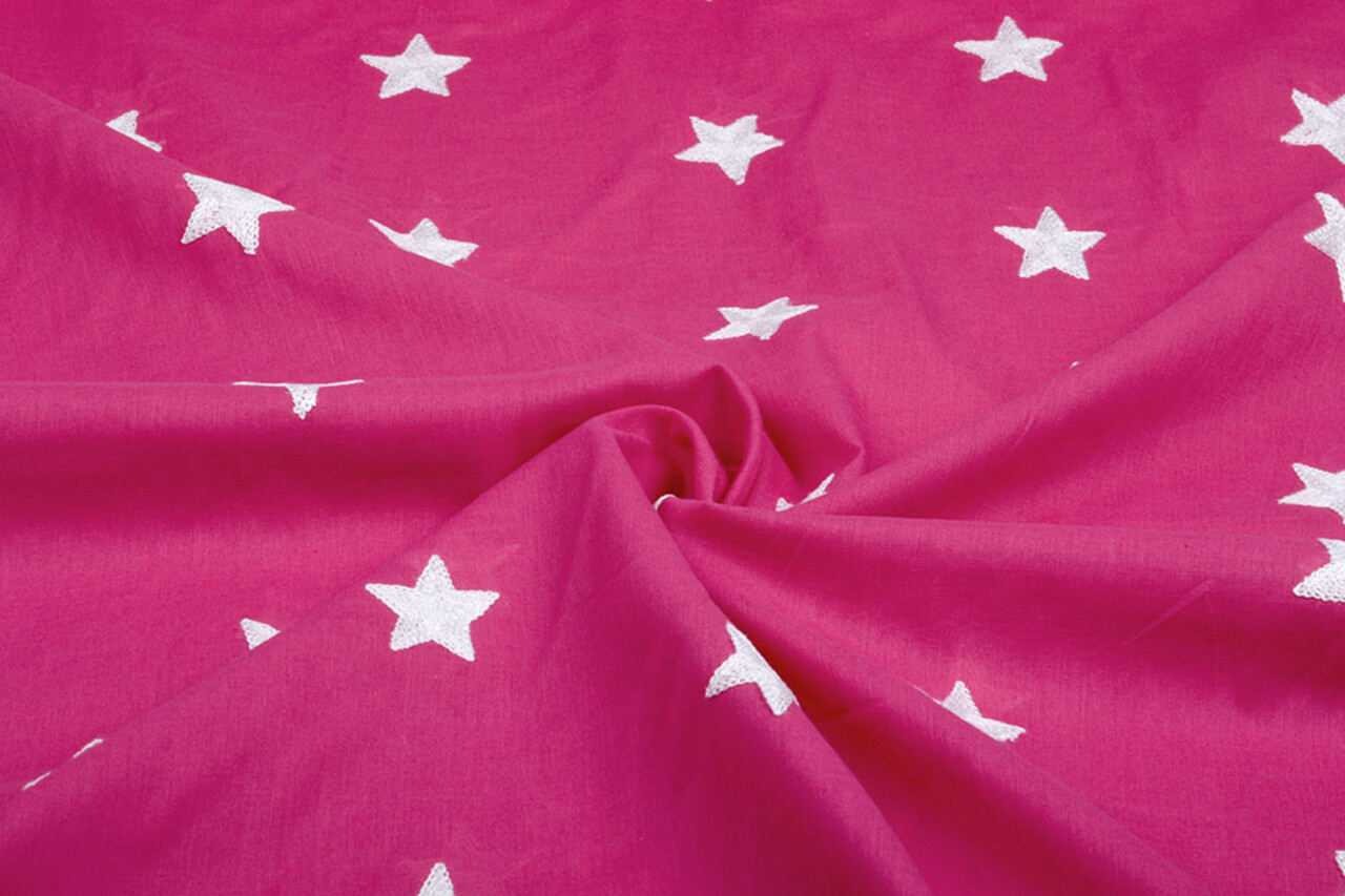 100% Cotton Stars bestickt Fuchsie Weiß