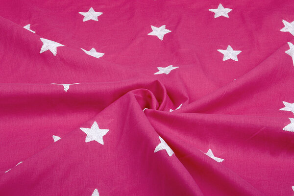 100% Cotton Stars bestickt Fuchsie Weiß