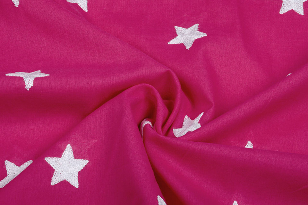 100% Cotton Stars bestickt Fuchsie Weiß