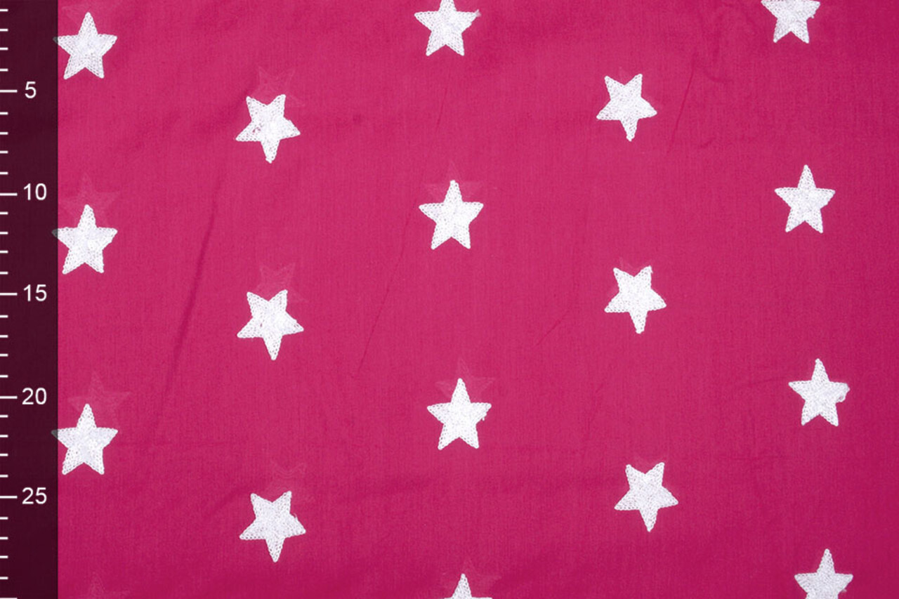 100% Cotton Stars bestickt Fuchsie Weiß