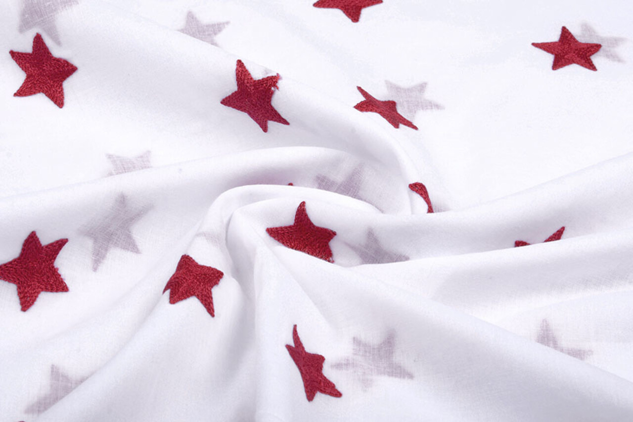 100% Cotone Stelle Ricamato Bianco Rosso 100% Cotone Stelle Ricamato Bianco Rosso