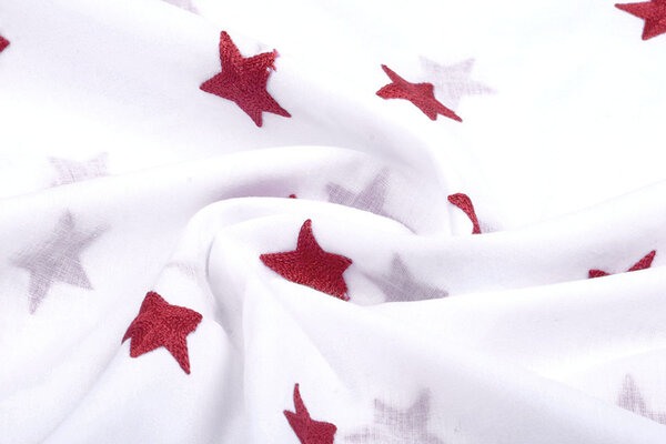 100% Cotone Stelle Ricamato Bianco Rosso 100% Cotone Stelle Ricamato Bianco Rosso