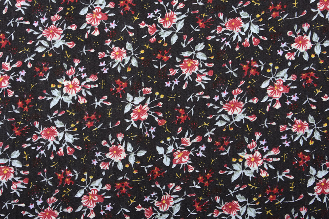 100% Cotone Stampa Floreale Hanna Nero 100% Cotone Stampa Floreale Hanna Nero