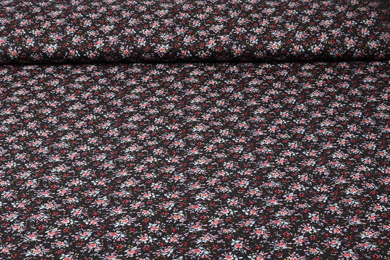 100% Algodón Estampado Floral Hanna Negro 100% Algodón Estampado Floral Hanna Negro