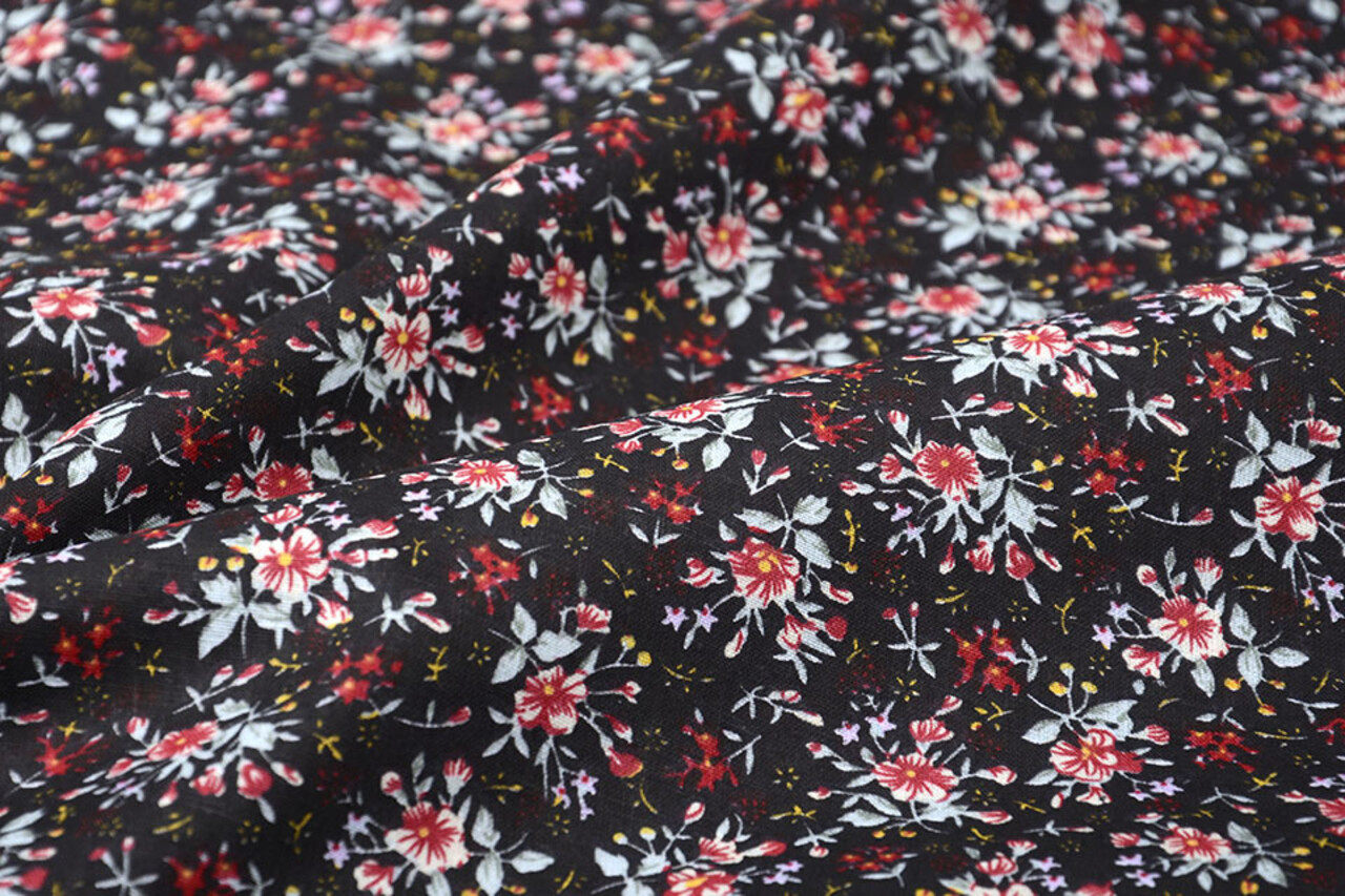 100% Cotone Stampa Floreale Hanna Nero 100% Cotone Stampa Floreale Hanna Nero