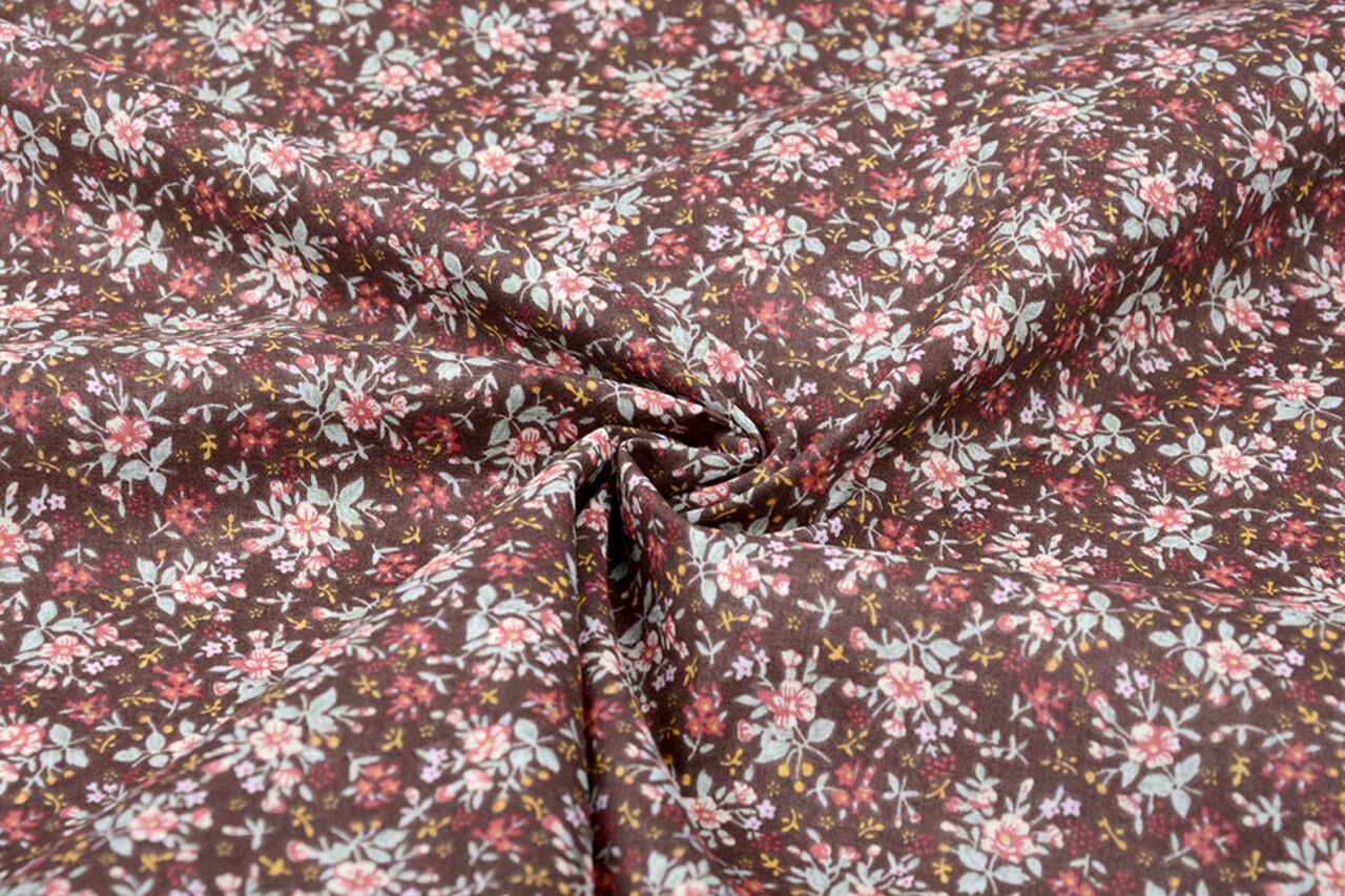 100% Algodón Estampado Floral Hanna Marrón 100% Algodón Estampado Floral Hanna Marrón