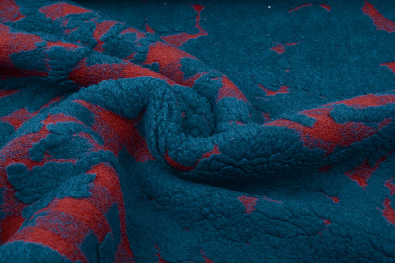 Knitted Woolen fabric Sheep Wool look Diamond Petrol Red