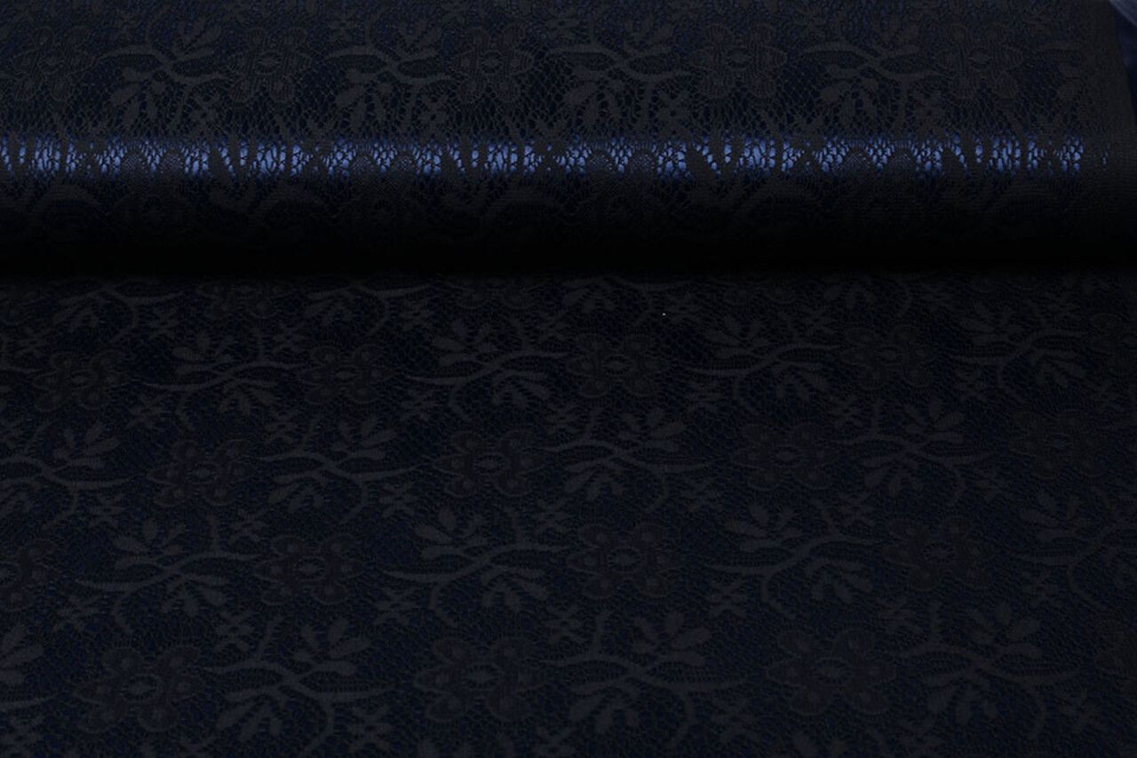 Lace on Charmeuse Navy