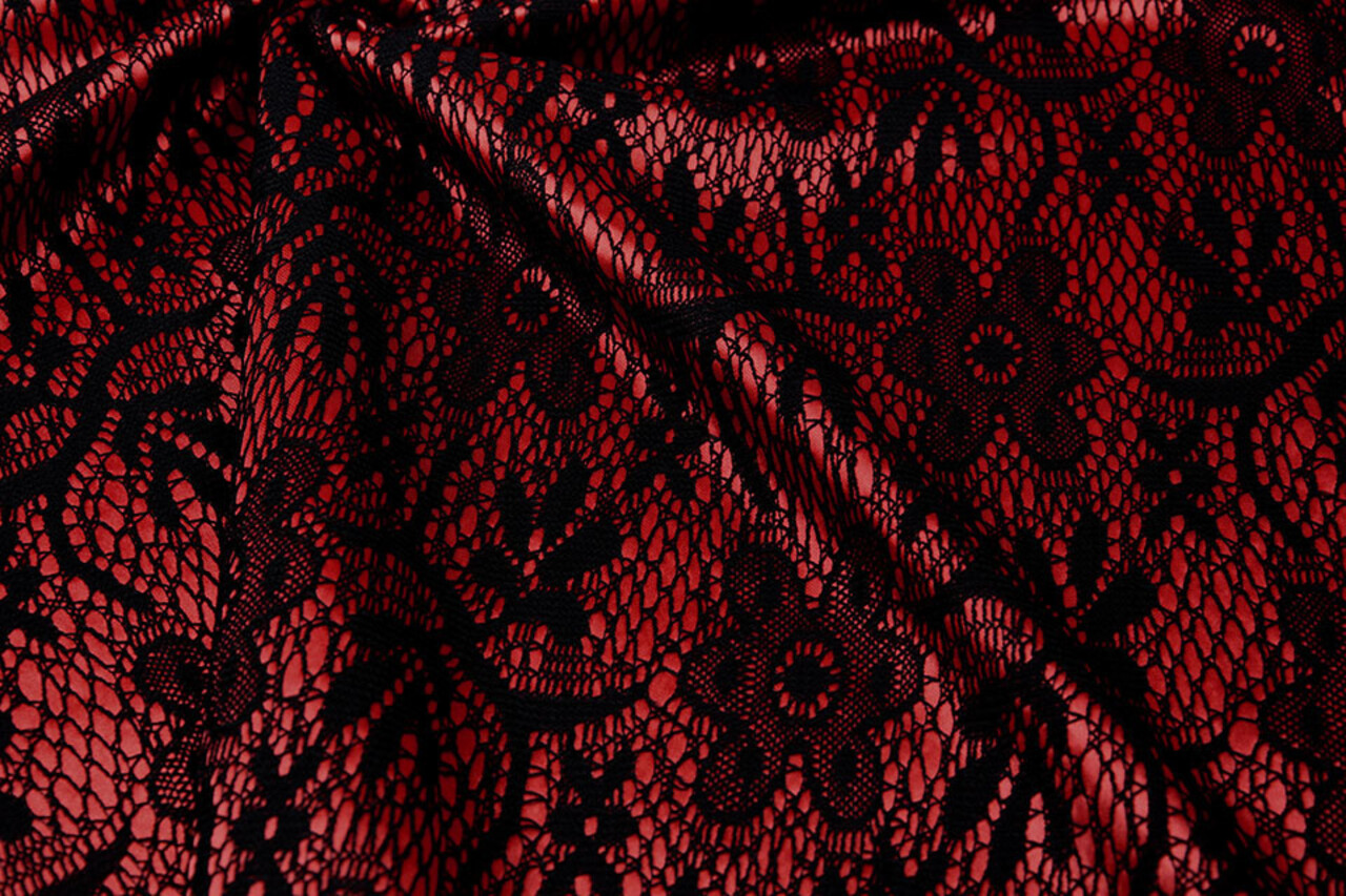 Lace on Charmeuse Red