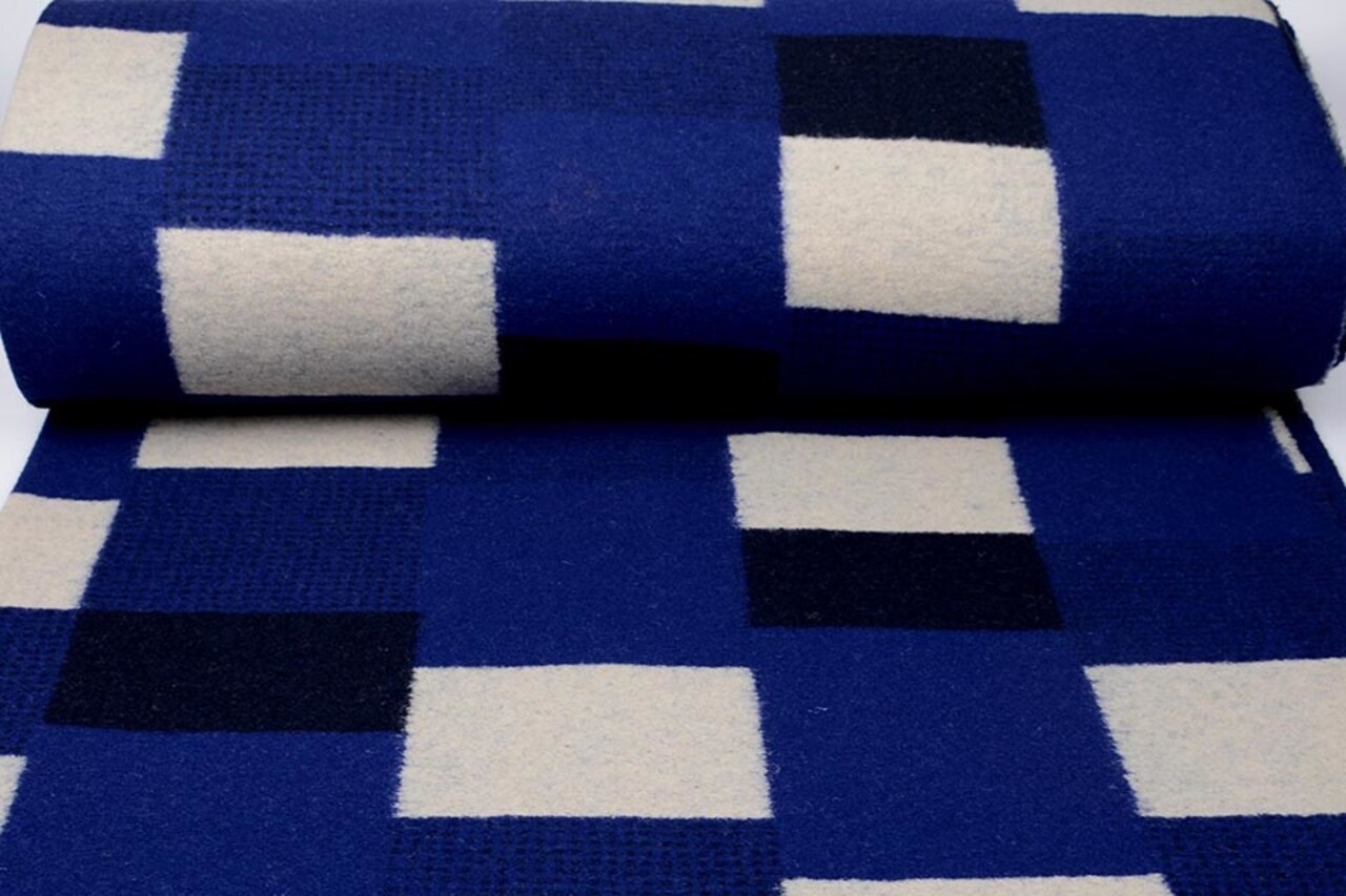 Gestrickter WollStoff Karierte Kobaltblau