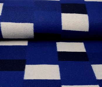 Knitted Woolen fabric Checkered Cobalt Blue