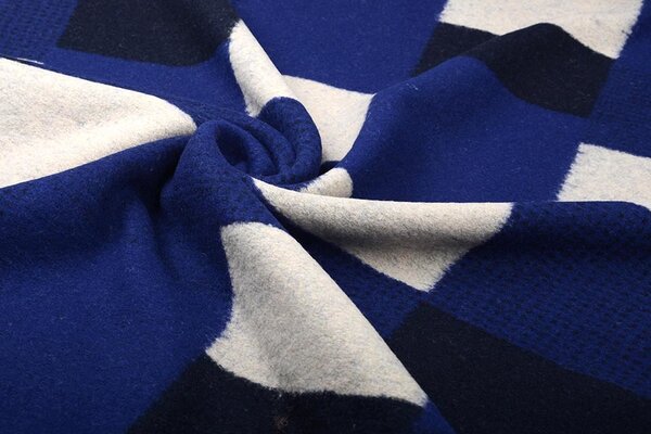 Knitted Woolen fabric Checkered Cobalt Blue