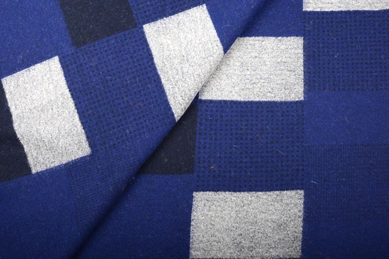 Gestrickter WollStoff Karierte Kobaltblau