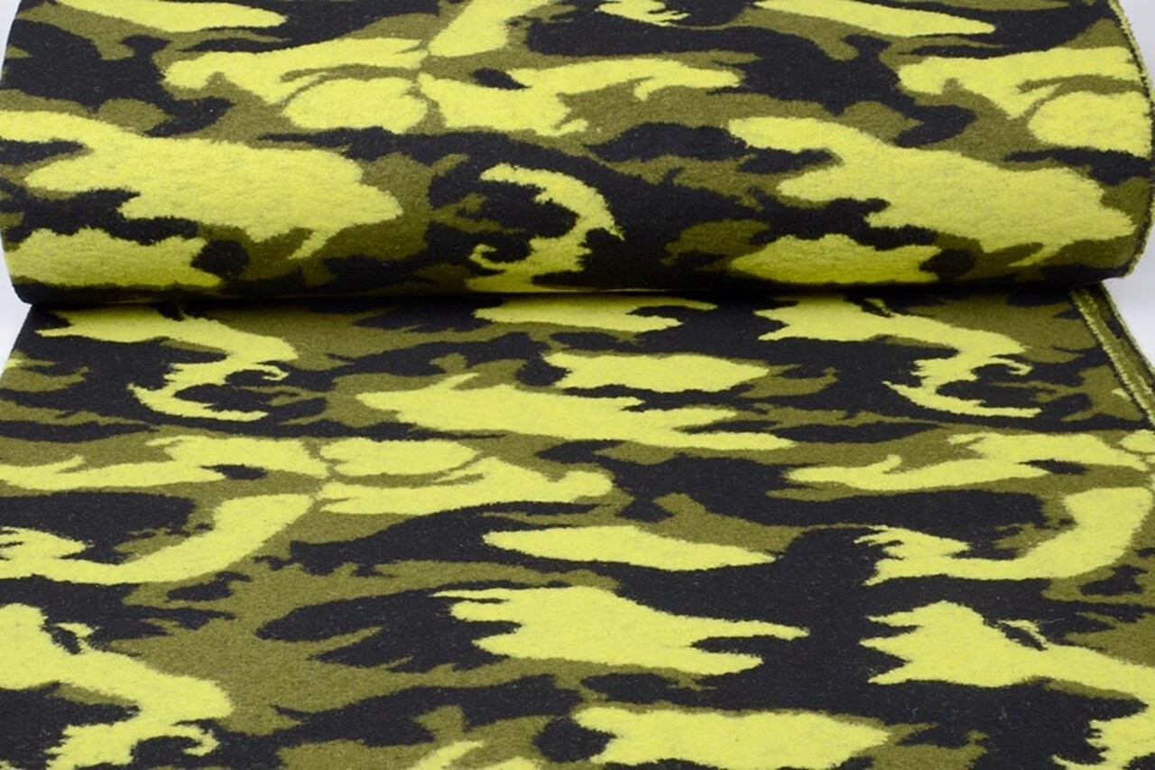 Gebreide Wollen stof Army Geel