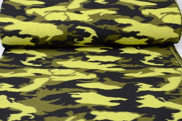 Gebreide Wollen stof Army Geel