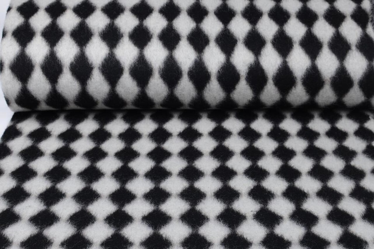 Gestrickter WollStoff Tartan schwarz weiss Gestrickter WollStoff Tartan schwarz weiss