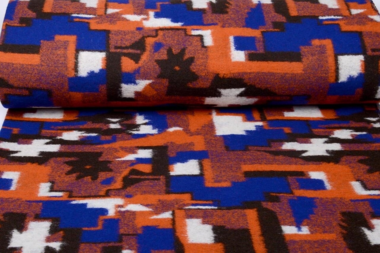 Knitted Woolen Fabric Orange Blue