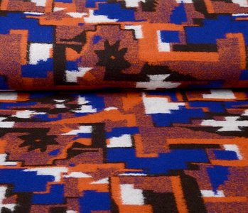 Gebreide Wollen Stof Oranje Blauw