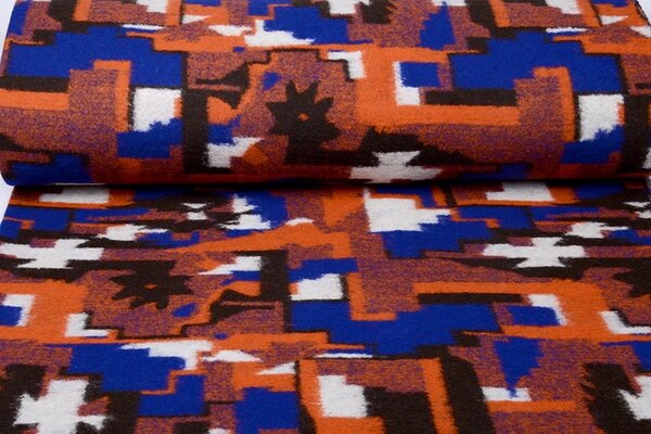 Knitted Woolen Fabric Orange Blue