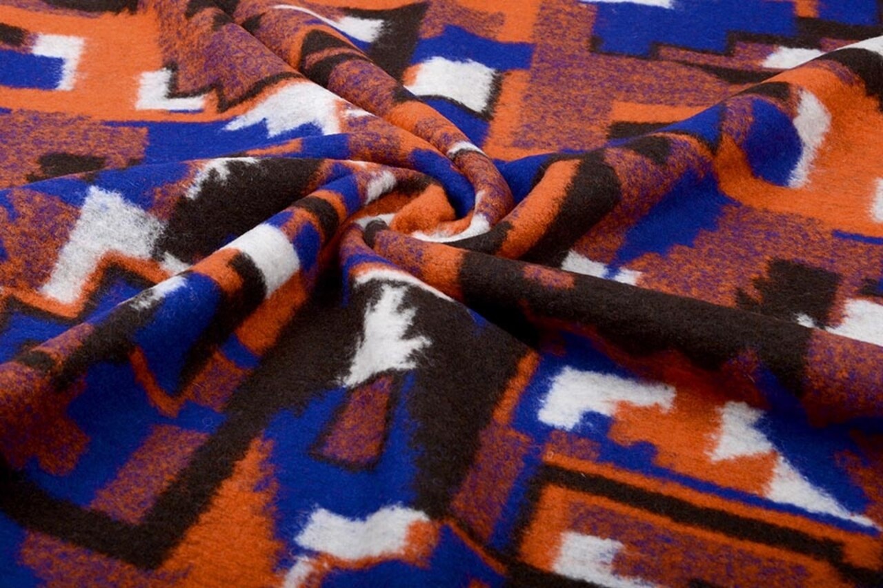 Knitted Woolen Fabric Orange Blue