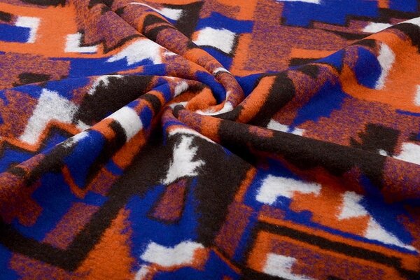 Knitted Woolen Fabric Orange Blue