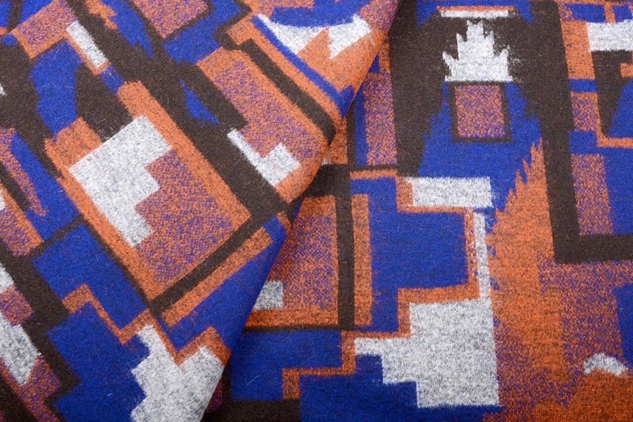 Knitted Woolen Fabric Orange Blue