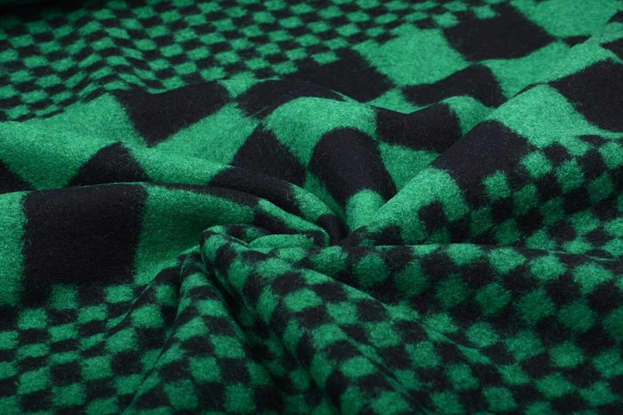 Panel Knitted Woolen fabric Checkered Green Panel Knitted Woolen fabric Checkered Green
